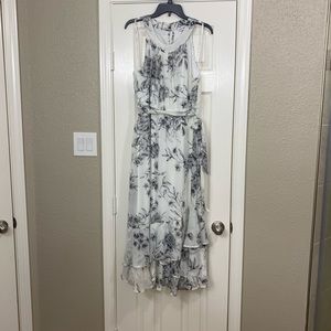 Calvin Klein, white and black floral halter dress, size 14